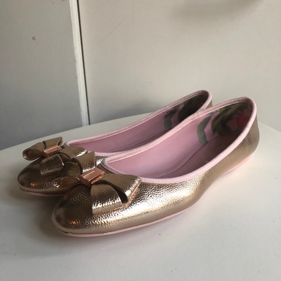 Ted Baker Rose Gold Bow Immet Flats 